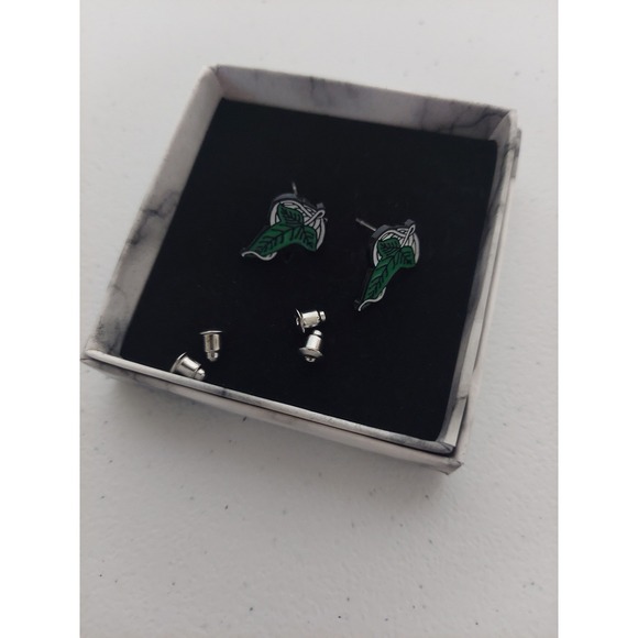 Leaf Enamel Stud Earrings with Marble Gift Box, Nature Inspired Jewelry - Picture 2 of 3